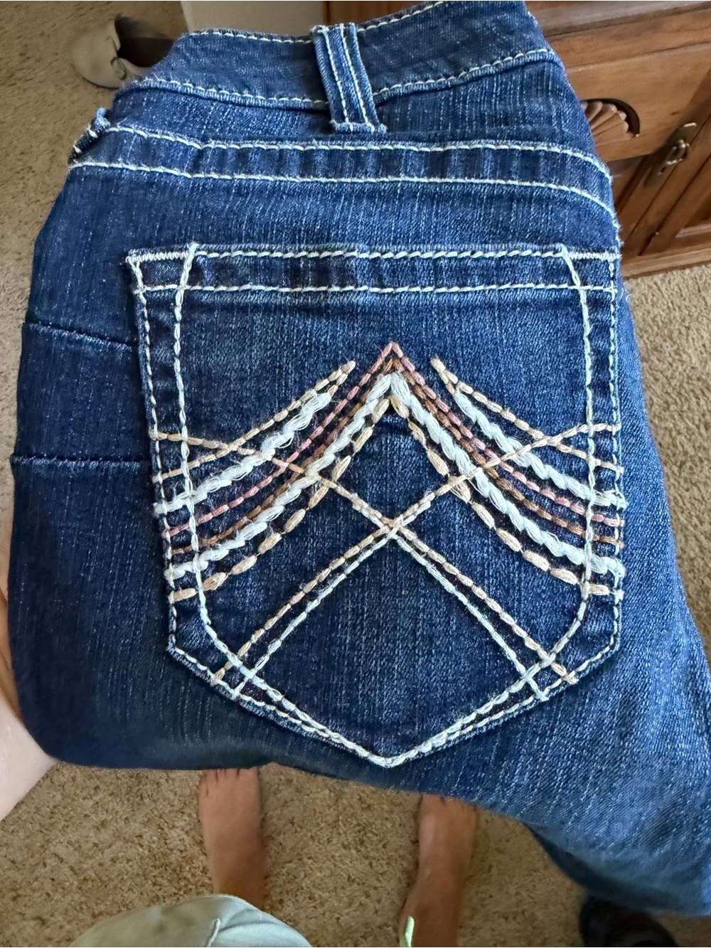 Ariat Women's Dark Blue Boot Cut Jeans with Decorative Trim - Picture 2 of 6